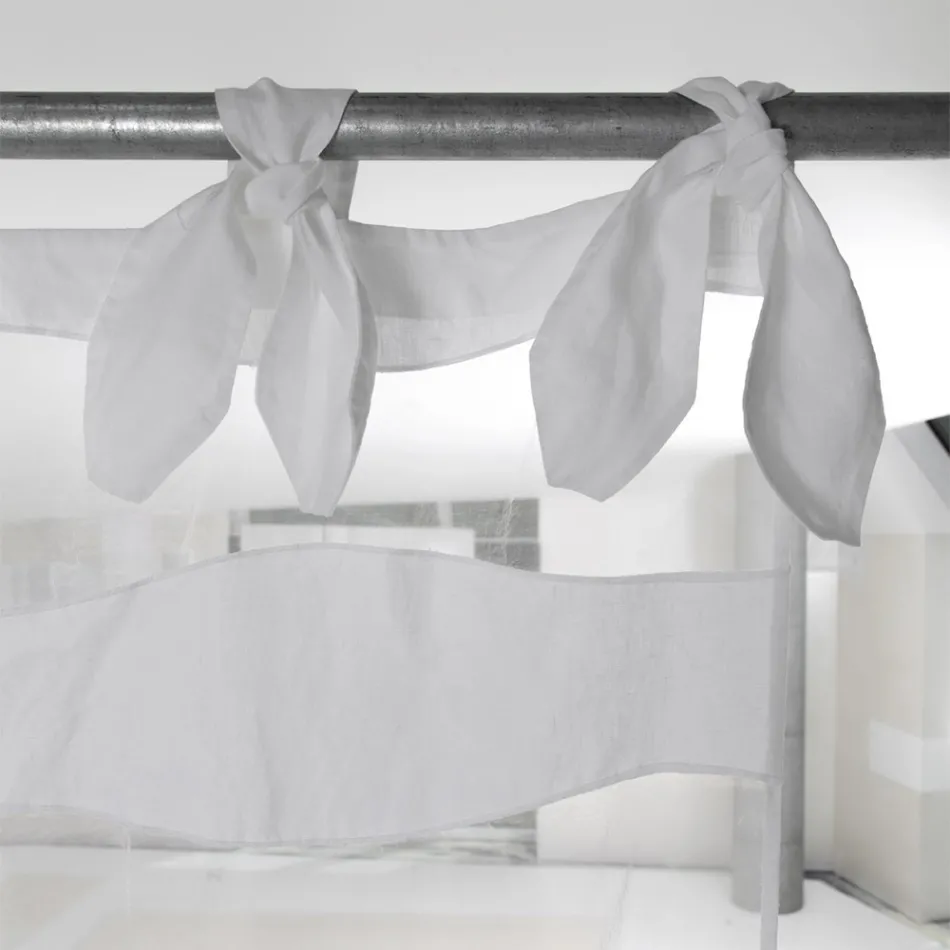 Tenda in Lino e Organza Bianca con Ricamo Design Elegante Italiano - Oceanomare Viadurini
