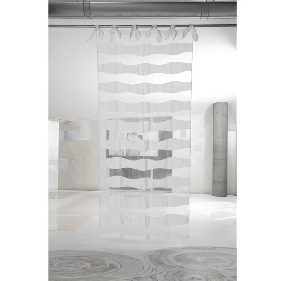Tenda in Lino e Organza Bianca con Ricamo Design Elegante Italiano - Oceanomare Viadurini