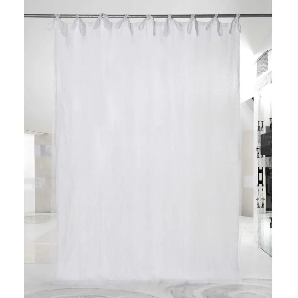 Tenda in Lino Leggero Bianco o Retrò e Organza con Laccetti di Lusso - Karnak Viadurini