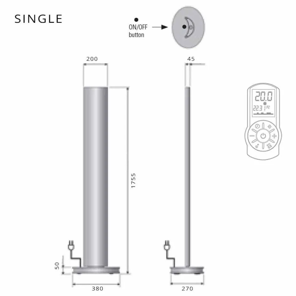 Termoarredo a Terra Elettrico con Led Design Singolo o Doppio a 500 W - Stilus Viadurini