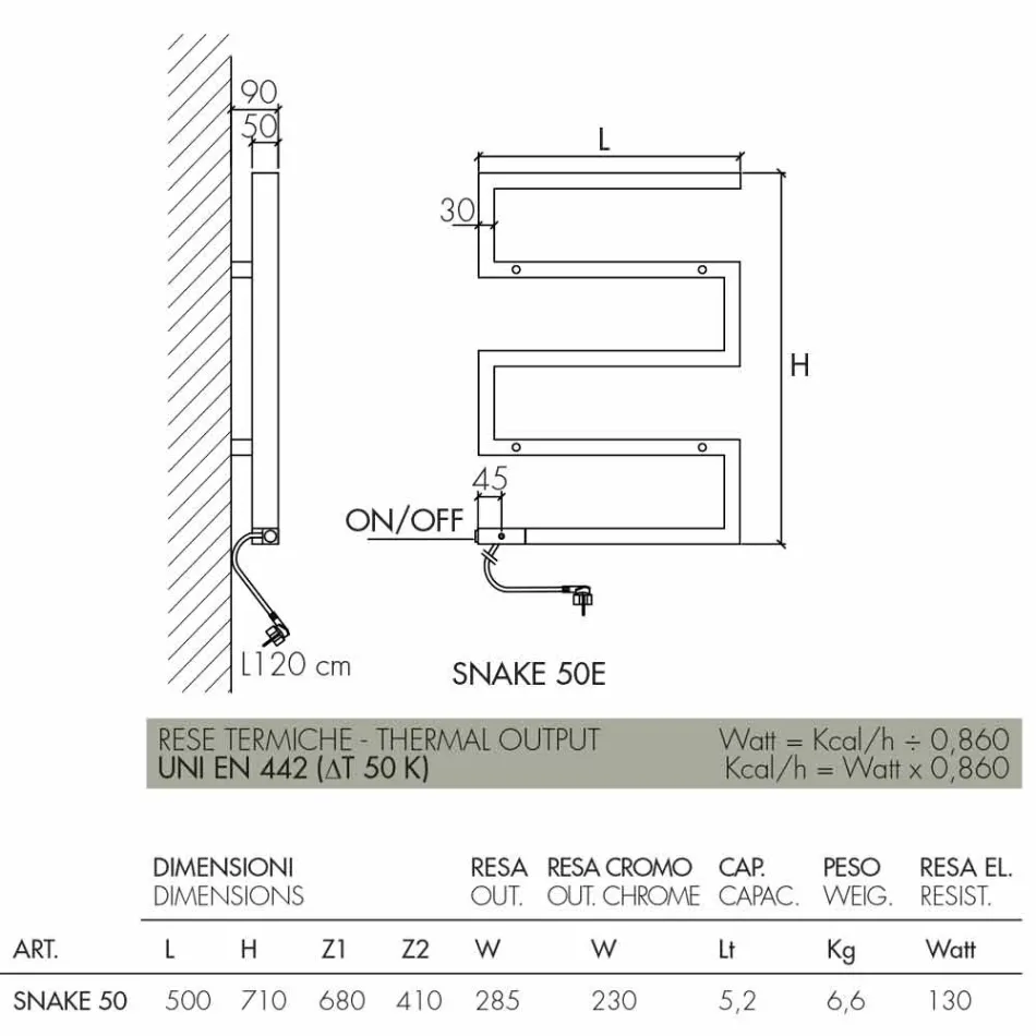 Termoarredo elettrico cromato dal design moderno Snake by Scirocco H  Viadurini