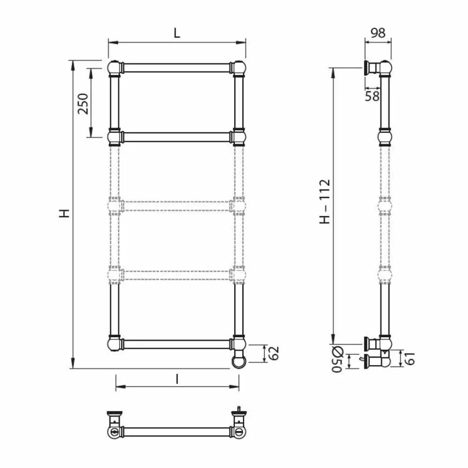 Termoarredo Scaldasalviette Elettrico Cromo in Ottone di Design 200 W - Caesar Viadurini