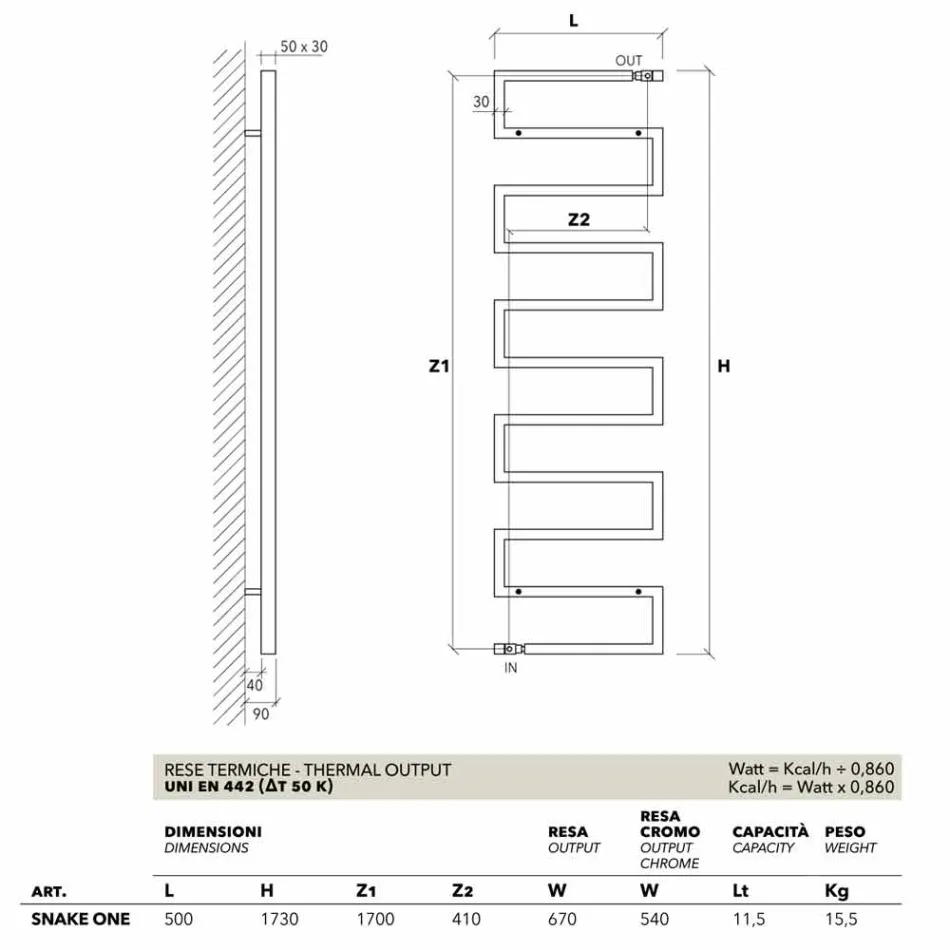 Termoarredo verticale idraulico di design Snake by Scirocco H Viadurini