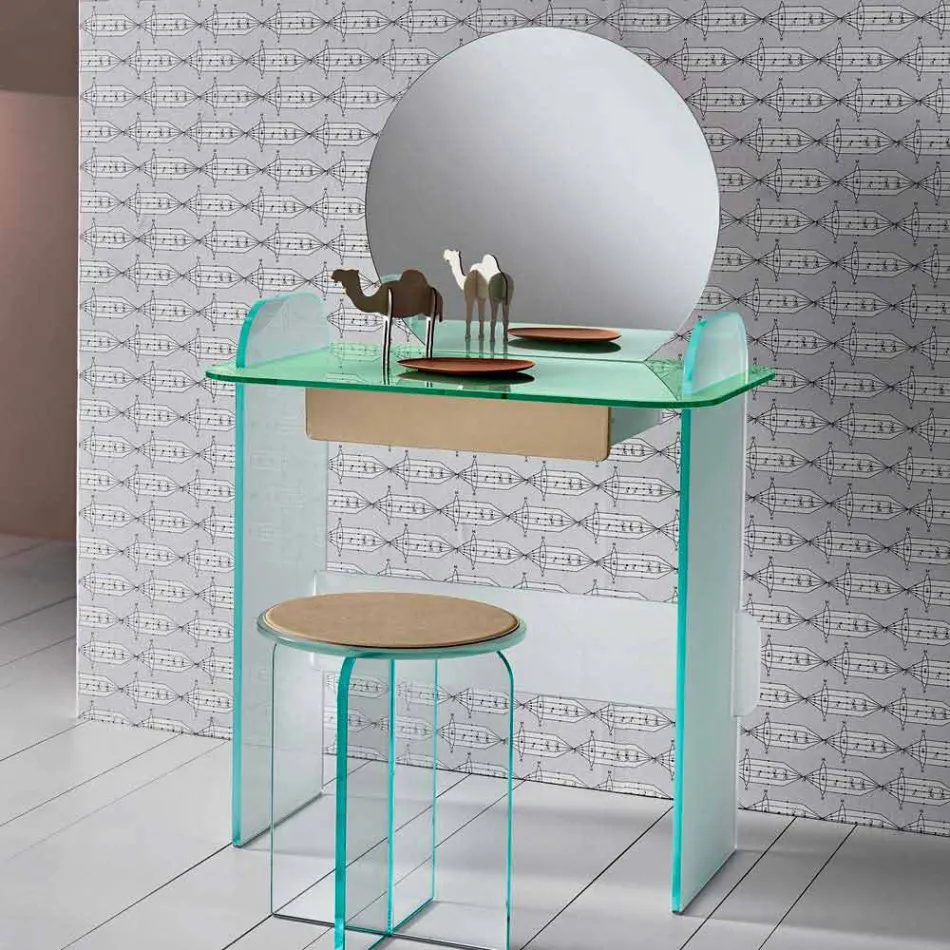 Toeletta da Trucco con Specchio e Cassetto in Vetro 3 Finiture - Salvie Viadurini
