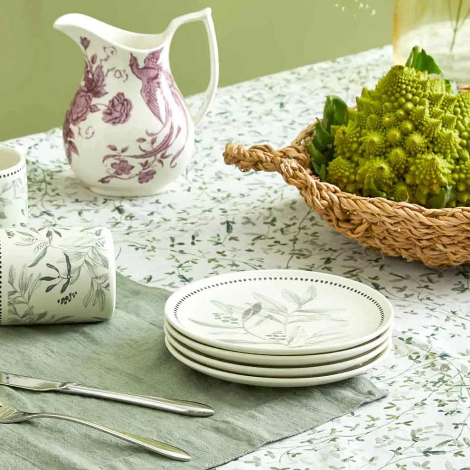 Tovaglia in Lino Stampato con Delicata Fantasia Vegetale Made in Italy - Velvet Viadurini