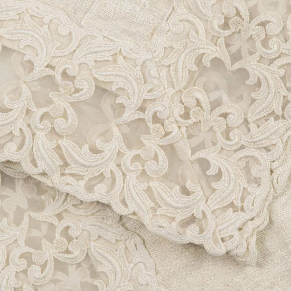 Tovaglia Quadrata in Lino Beige con Pizzo Farnese Lusso Artigianale - Kippel Viadurini