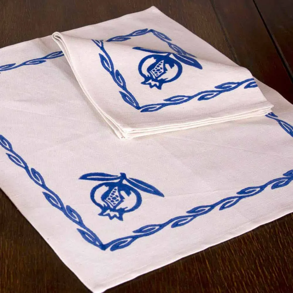 Tovagliolo in Misto Lino con Stampa a Mano Pezzo Unico Made in Italy - Marchi Viadurini