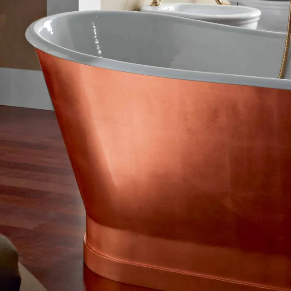 Vasca freestanding in ghisa con copertura esterna in foglia rame Bass Viadurini