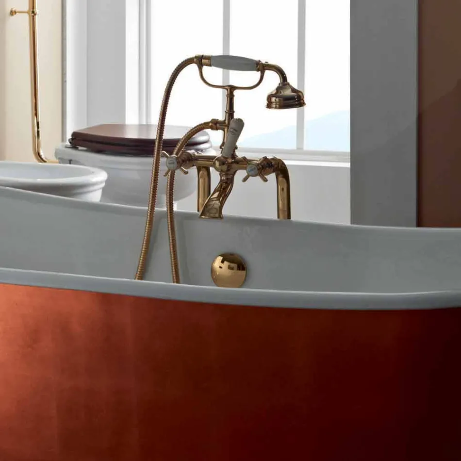 Vasca freestanding in ghisa con copertura esterna in foglia rame Bass Viadurini