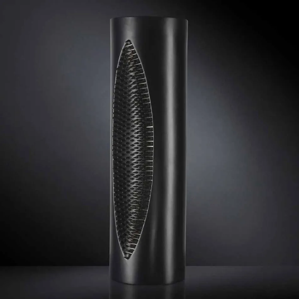 Vaso Alto da Interno in Ceramica Nera Opaca e Acciaio Made in Italy - Jesolo Viadurini
