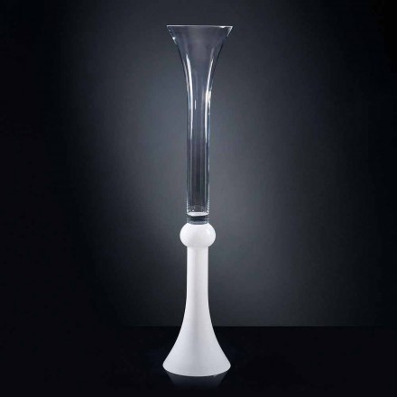 Vaso Alto da Interno in Vetro Trasparente e Bianco Made in Italy - Ludovico Viadurini
