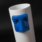 Vaso Alto Moderno in Ceramica Bianca con Inserto Colorato Made in Italy - Lexi Viadurini
