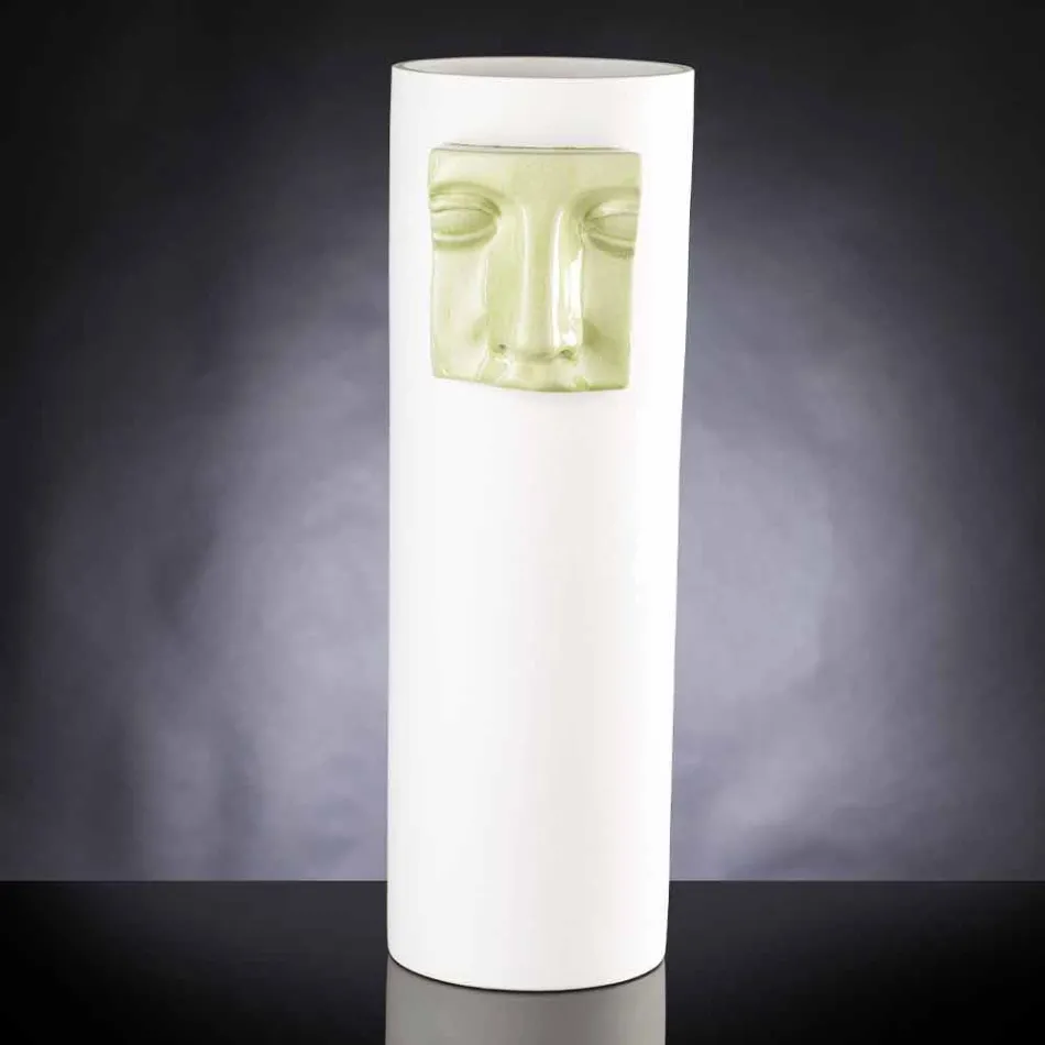 Vaso Alto Moderno in Ceramica Bianca con Inserto Colorato Made in Italy - Lexi Viadurini