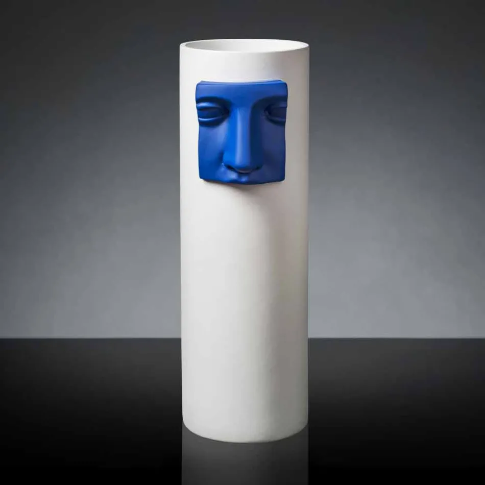 Vaso Alto Moderno in Ceramica Bianca con Inserto Colorato Made in Italy - Lexi Viadurini