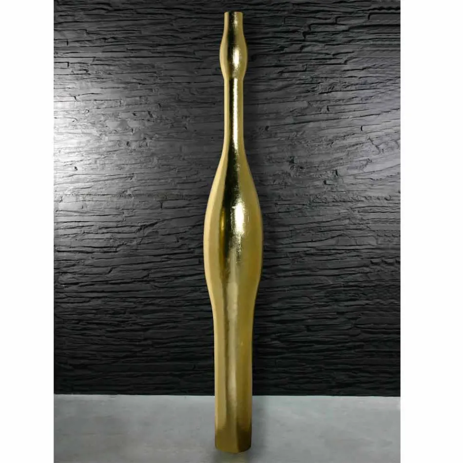 Vaso Alto Moderno in Resina Finitura Foglia Oro o Argento Made in Italy - Quarzo Viadurini