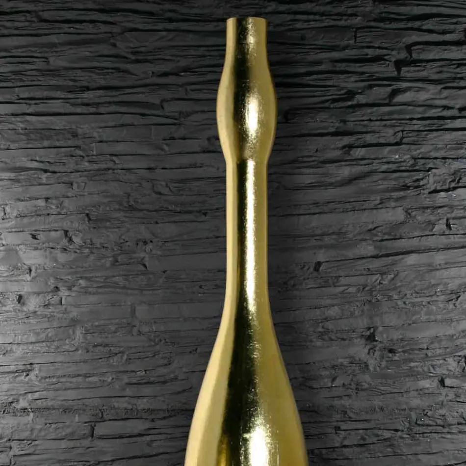 Vaso Alto Moderno in Resina Finitura Foglia Oro o Argento Made in Italy - Quarzo Viadurini