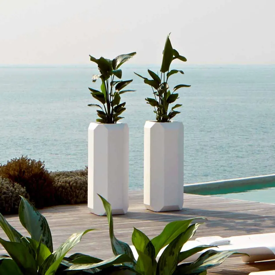 Vaso Bianco da Interno o Esterno in Plastica di 3 Misure - Gem by Myyour Viadurini