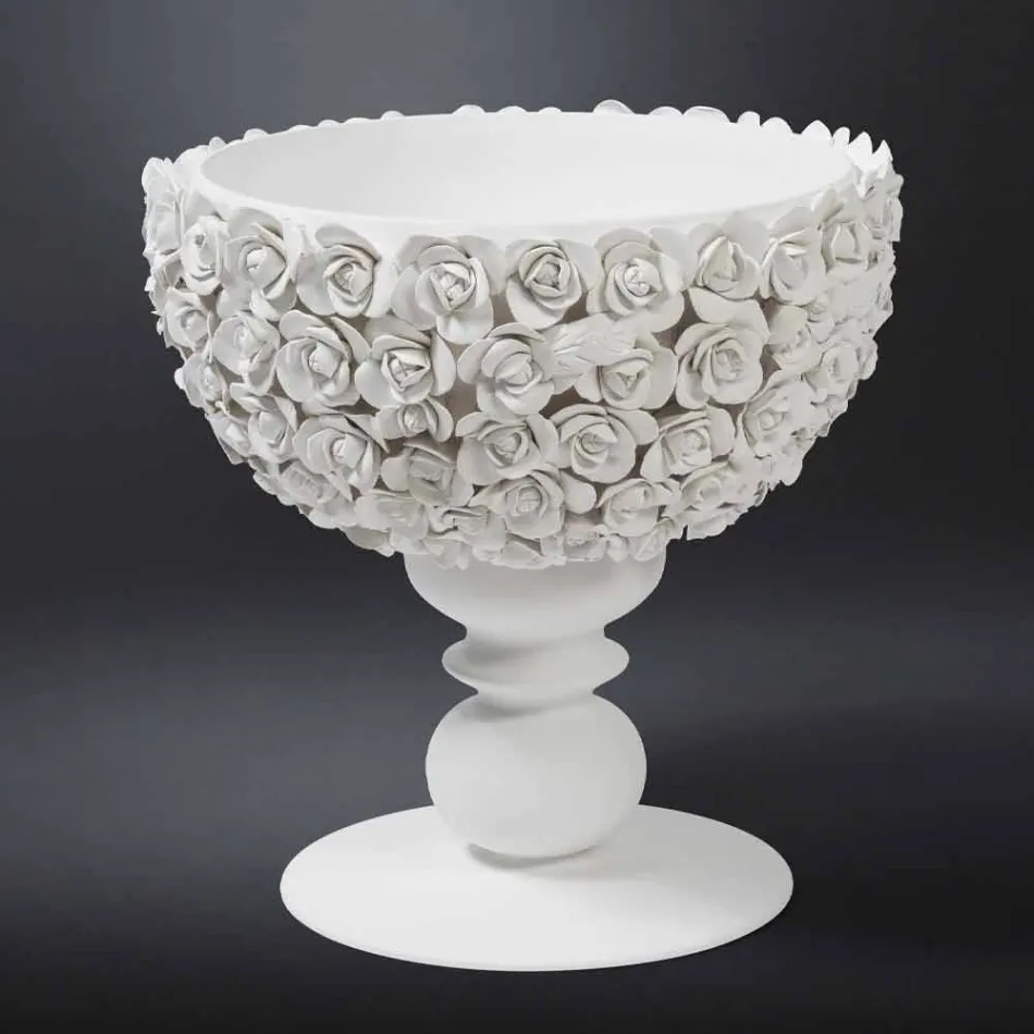 Vaso Decorativo da Interno in Ceramica Biana con Decoro Made in Italy - Camogli Viadurini