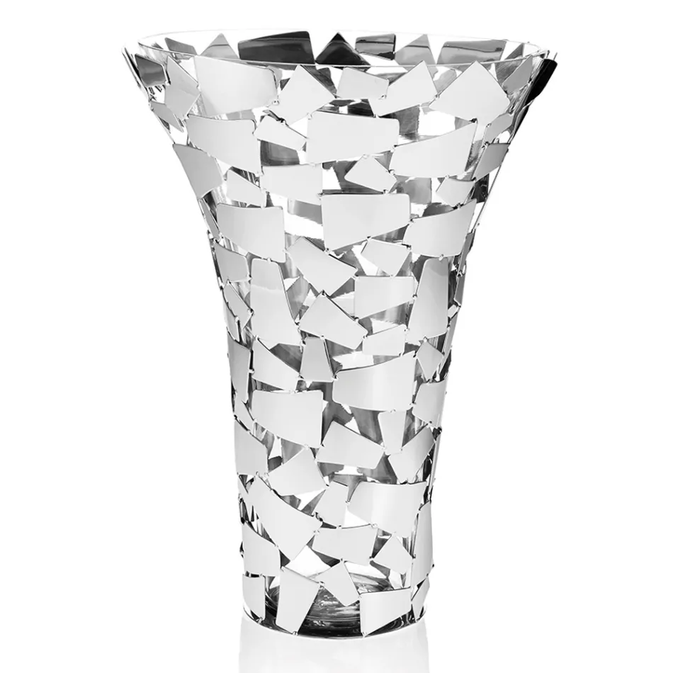 Vaso in Vetro e Metallo Argentato con Decoro Geometrico di Lusso - Chirico Viadurini