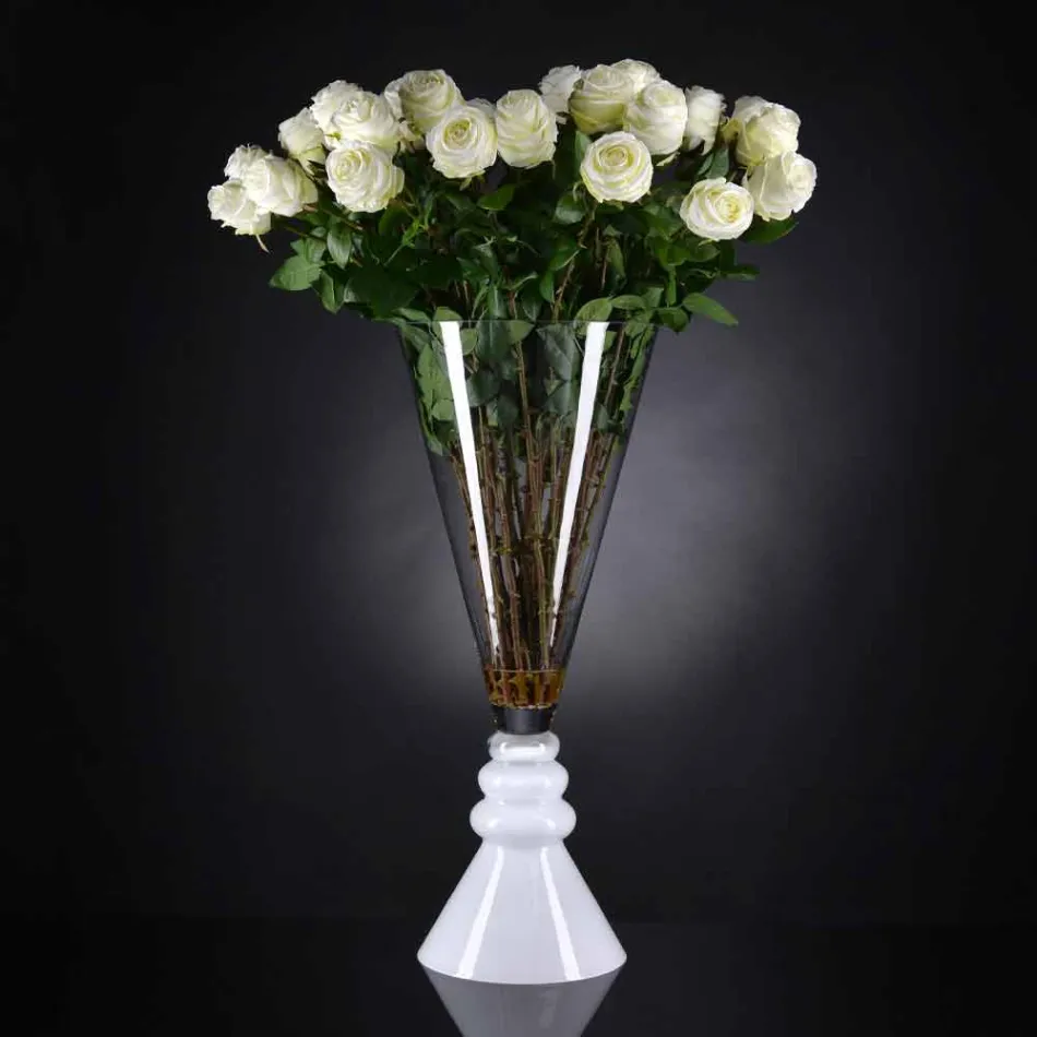 Vaso per Fiori in Vetro Bianco e Trasparente Realizzato in Italia - Aramis Viadurini