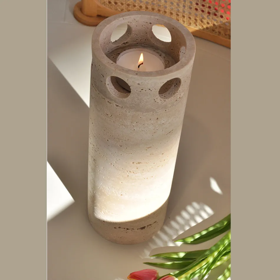 Vaso/Portacandele Cilindrico in Marmo Satinato Made in Italy - Shoyo Viadurini