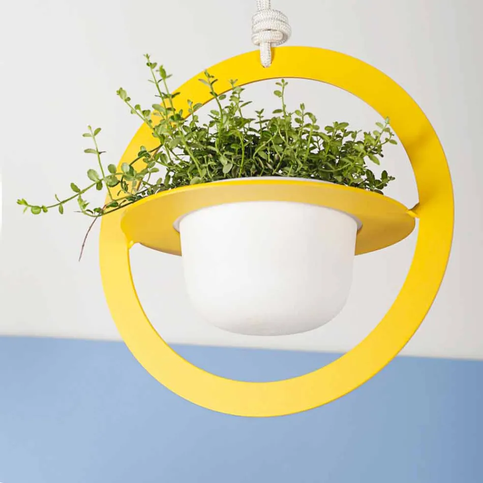 Vaso Portafiori a Sospensione in Acciaio e Ceramica Made in Italy - Leotta Viadurini