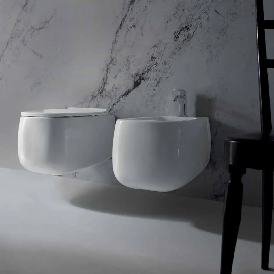 Vaso sospeso in ceramica bianca design moderno Gaiola, made in Italy Viadurini