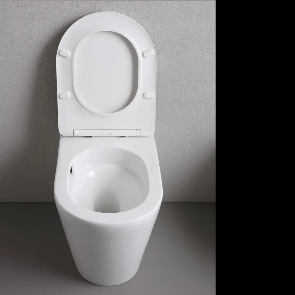 Vaso Wc a Terra con Sedile Slim Soft Close in Ceramica Bianca - Salice Viadurini