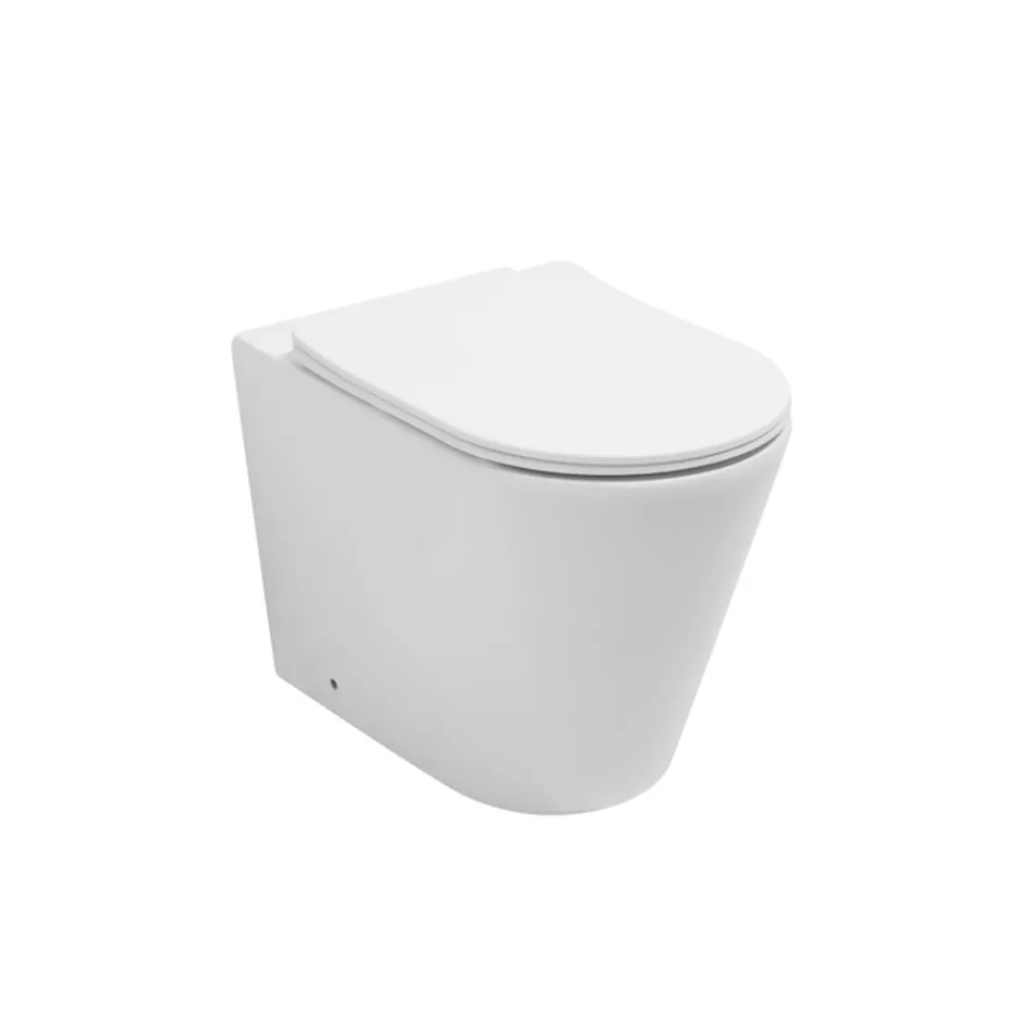 Vaso Wc a Terra con Sedile Slim Soft Close in Ceramica Bianca - Salice Viadurini