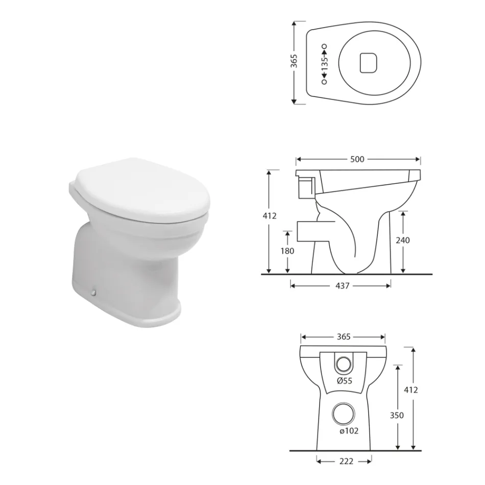 Vaso Wc a Terra in Ceramica Bianca Moderna con Sedile in Poliestere - Silice Viadurini
