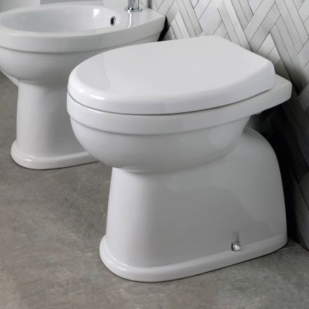 Vaso Wc a Terra in Ceramica con Sedile in Poliestere e Design Moderno - Silice Viadurini