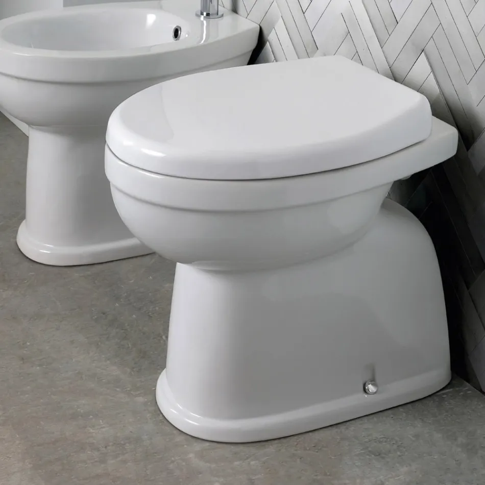Vaso Wc a Terra in Ceramica con Sedile in Poliestere e Design Moderno - Silice Viadurini