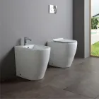 Vaso Wc con Scarico Traslato e Sedile Soft Close in Ceramica - Oleandro Viadurini