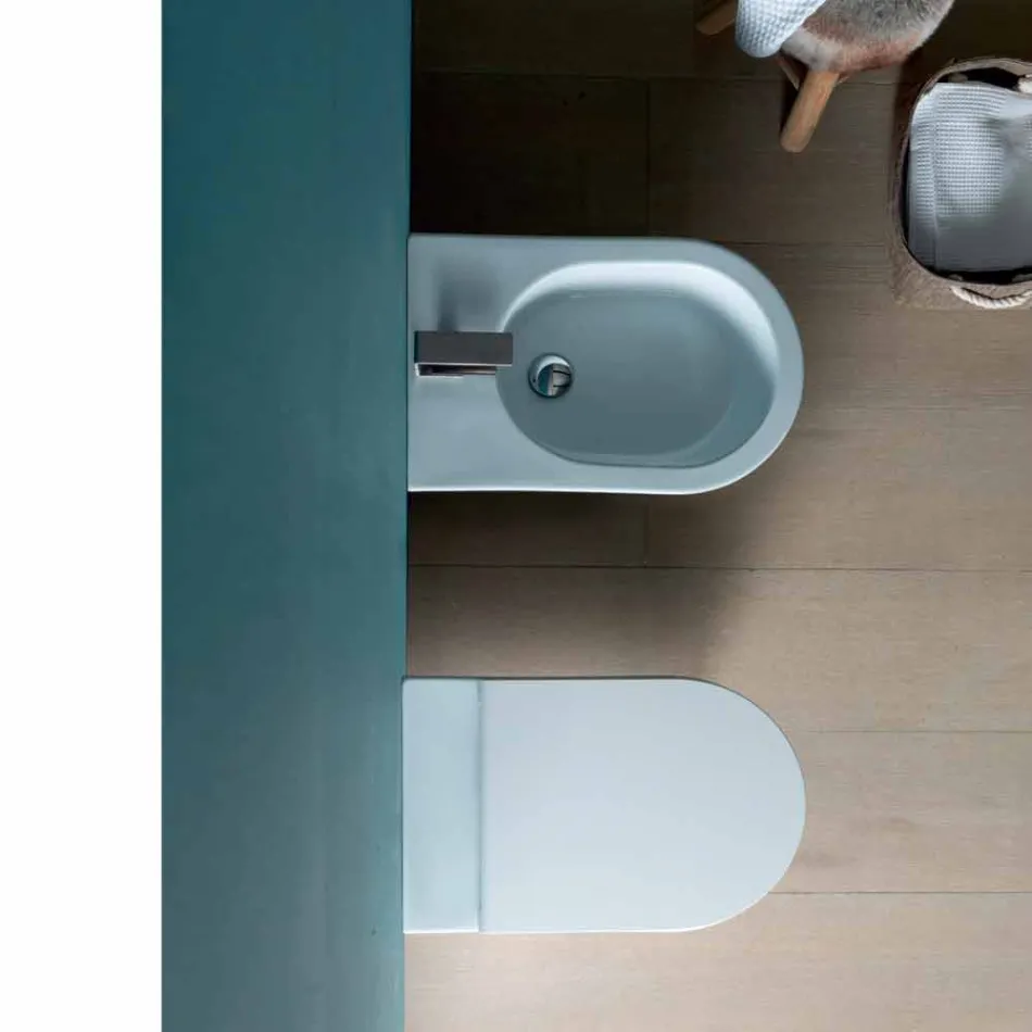 Vaso WC in ceramica bianco moderno Sun Round 57x37 cm made in Italy Viadurini