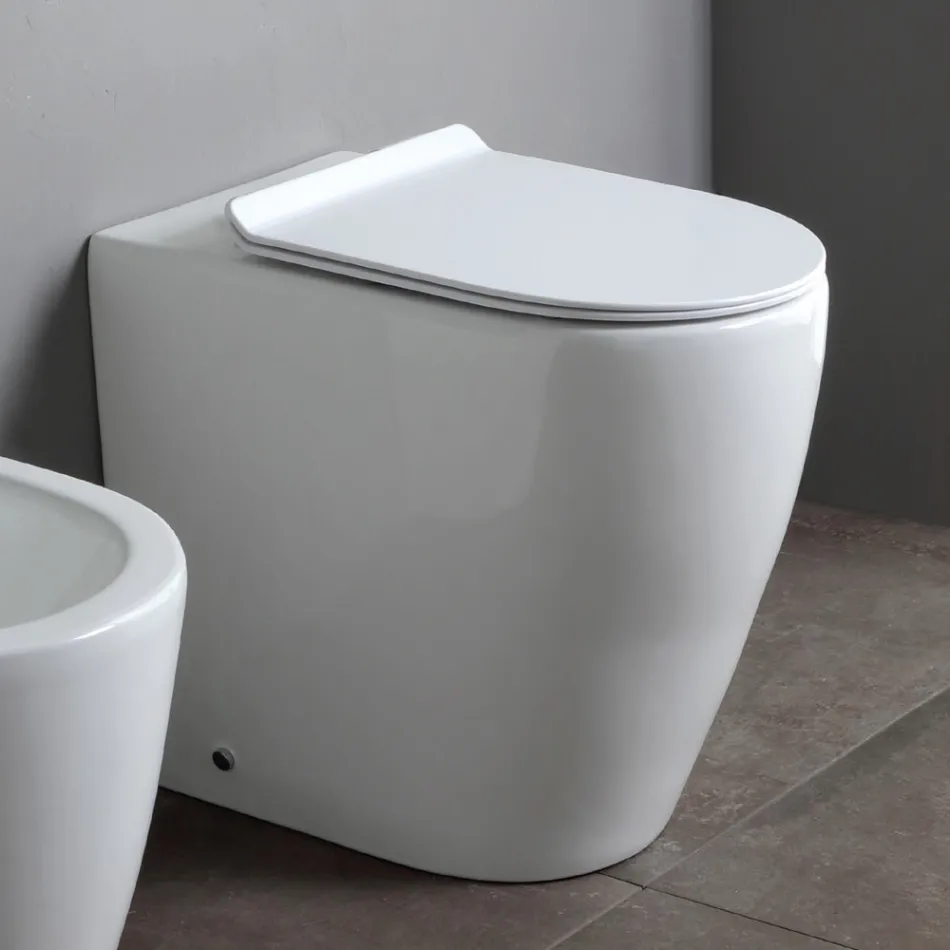 Vaso Wc Rimless e Sedile Soft Close Termoindurente in Ceramica - Oleandro Viadurini