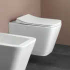 Vaso Wc Sospeso con Sedile Soft Close in Ceramica dal Design Moderno - Giunco Viadurini