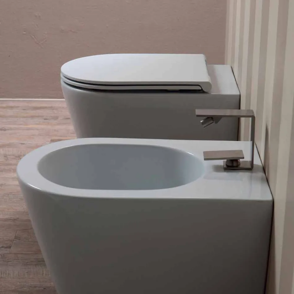 Vaso WC sospeso in ceramica moderno Sun Round 57x37 cm, made in Italy Viadurini