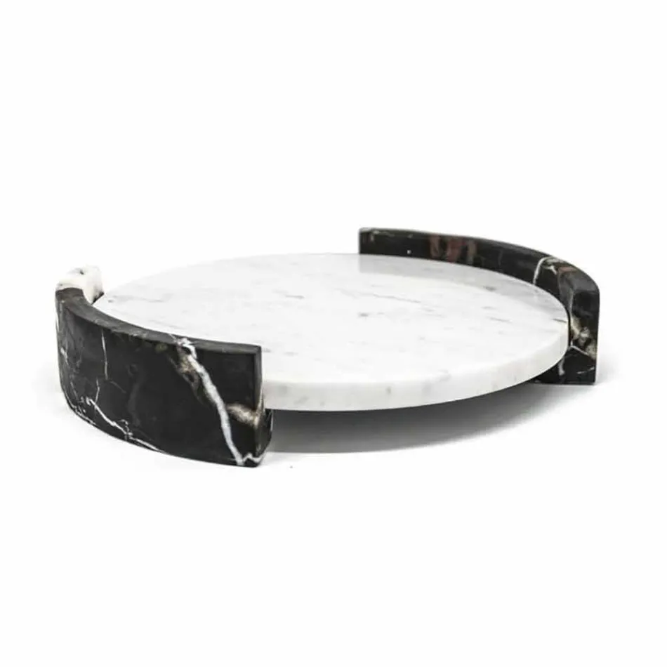 Vassoio Moderno Rotondo in Marmo Bianco di Carrara Made in Italy - Chet Viadurini