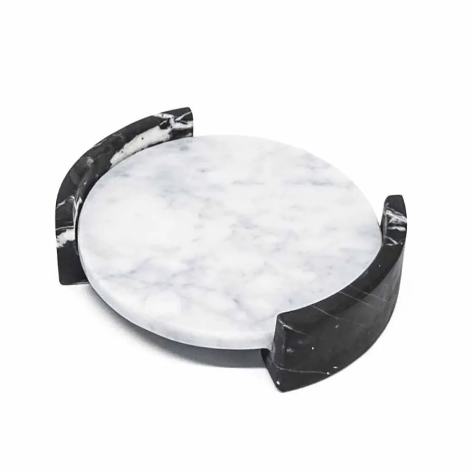 Vassoio Moderno Rotondo in Marmo Bianco di Carrara Made in Italy - Chet Viadurini