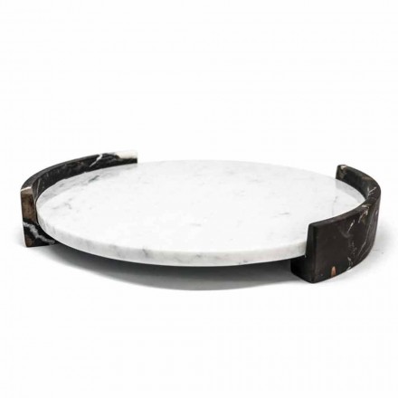 Vassoio Moderno Rotondo in Marmo Bianco di Carrara Made in Italy - Chet Viadurini