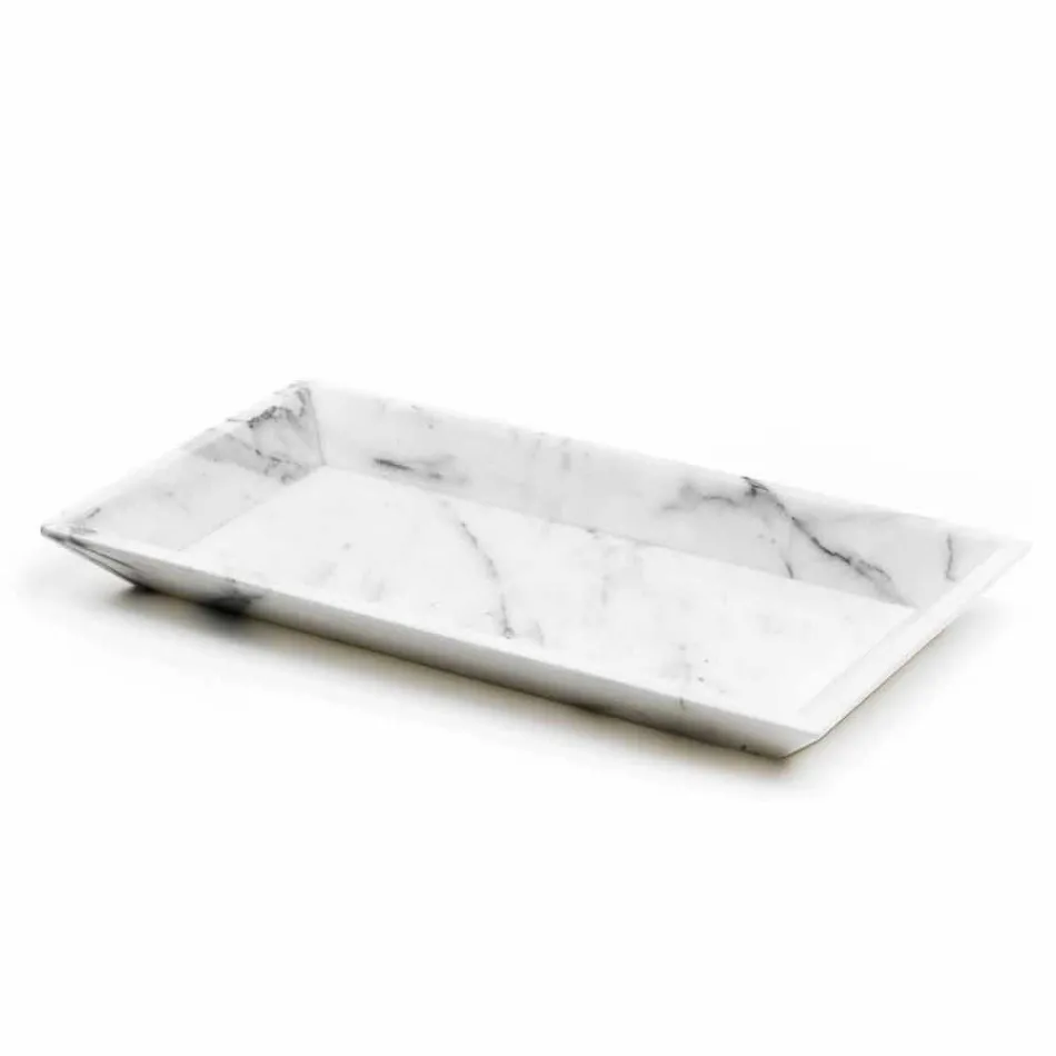 Vassoio Rettangolare in Marmo Bianco di Carrara Made in Italy - Vassili Viadurini