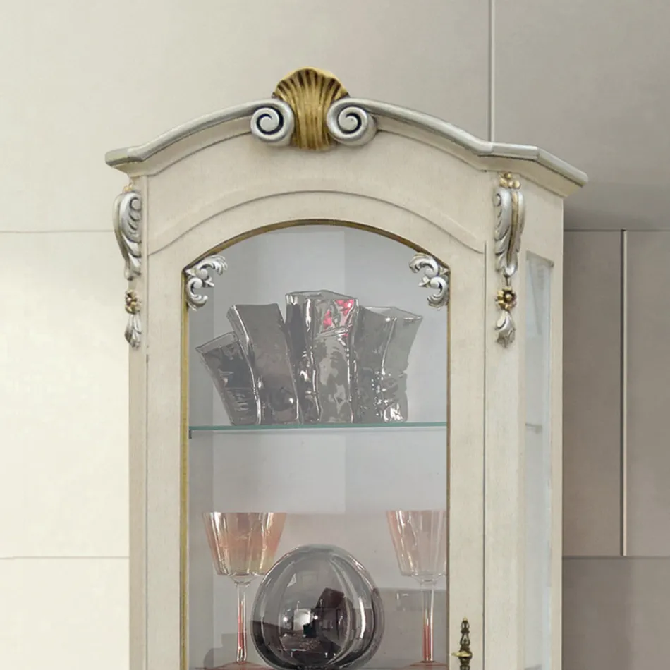 Vetrina Classica con Anta e Cassetto Legno Bianco Made in Italy - Cheverny Viadurini
