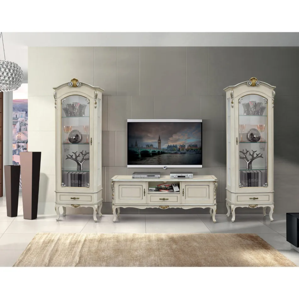 Vetrina Classica con Anta e Cassetto Legno Bianco Made in Italy - Cheverny Viadurini