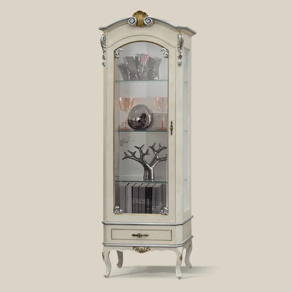 Vetrina Classica con Anta e Cassetto Legno Bianco Made in Italy - Cheverny Viadurini