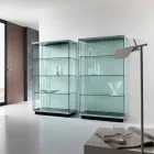 Vetrina Credenza a Parete in Vetro Trasparente 2 Ante con Serratura - Antonia Viadurini