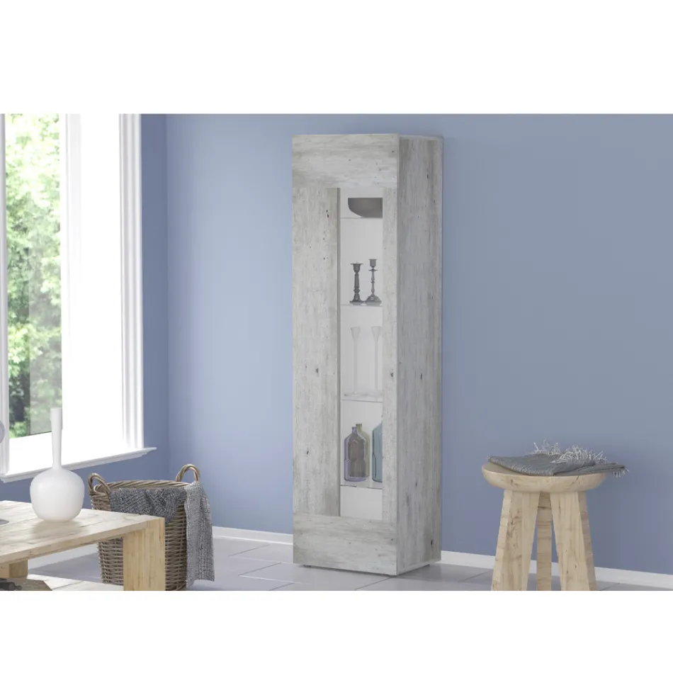 Vetrina da Salotto in Legno Bianco, Antracite o Cemento di Design - Suzana Viadurini