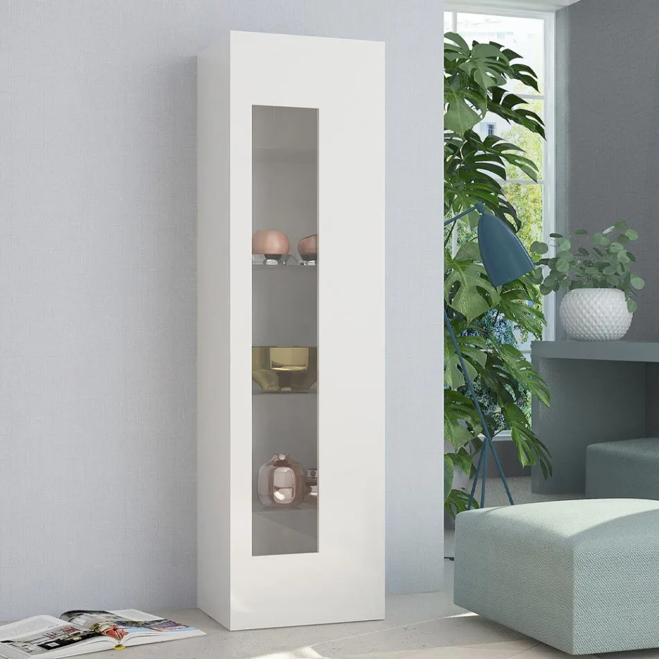 Vetrina da Salotto in Legno Bianco, Antracite o Cemento di Design - Suzana Viadurini