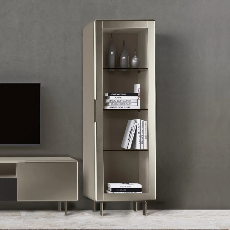 Vetrina da Soggiorno con 1 Anta in Mdf Finitura Nichel Made in Italy - Hilde Viadurini