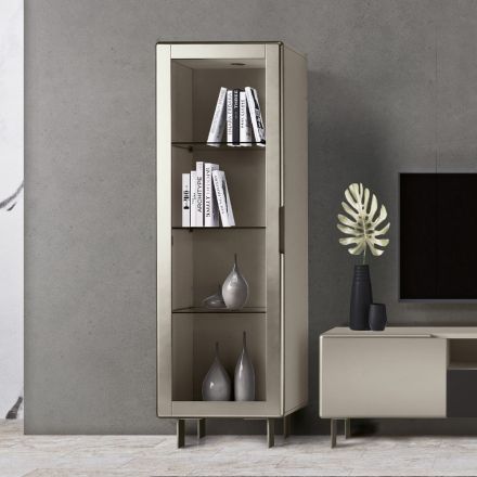 Vetrina da Soggiorno con 1 Anta in Mdf Finitura Nichel Made in Italy - Hilde Viadurini