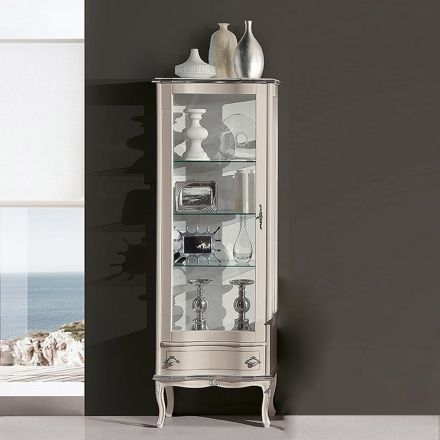 Vetrina Soggiorno Legno Noce o Bianco con 1 Anta Made in Italy - Versaille Viadurini